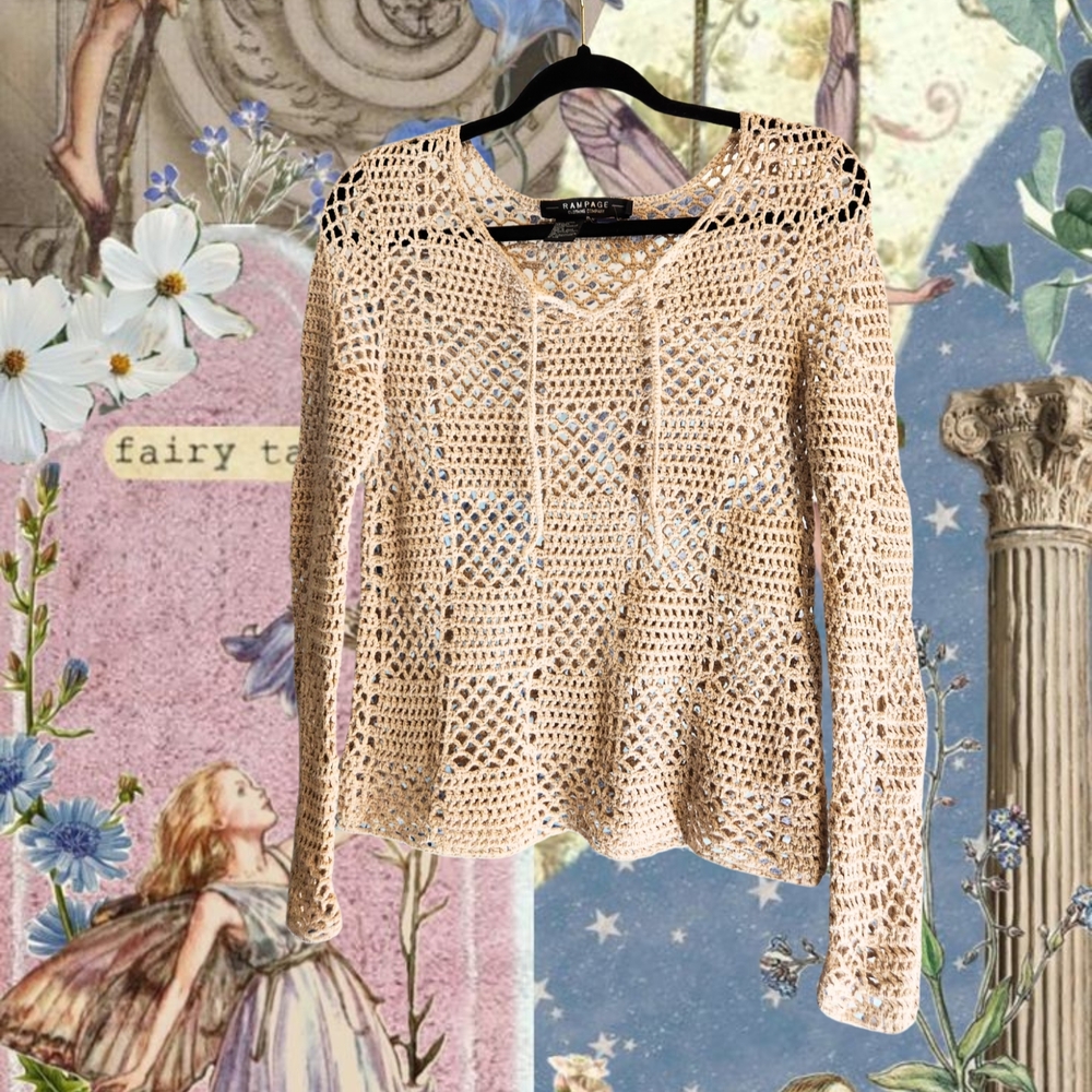 Rampage Beige Crochet V-Neck Sweater
